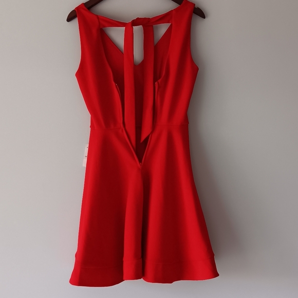 NEW B Darlin Mini Dress Tank Fit & Flare V-neck Tie Back Bright Red Size 5/6 - Picture 5 of 13